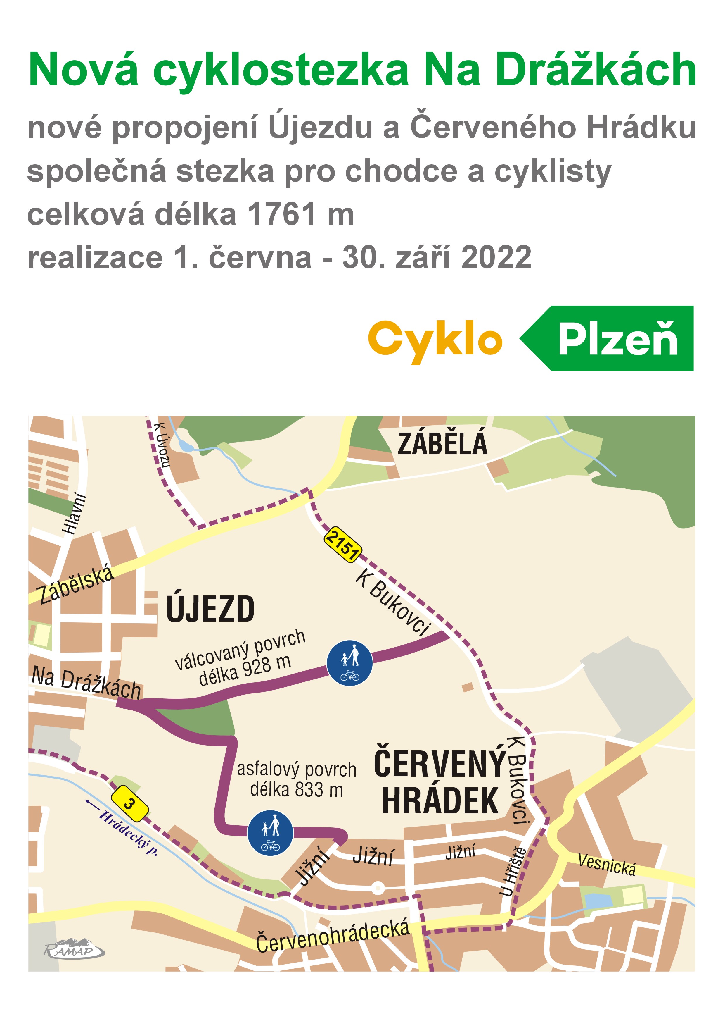 TZ Nová cyklostezka na Čtyřce propojila Újezd  s Červeným Hrádkem mapa