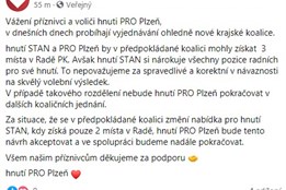 Hnutí Pro Plzeň vyhrožuje odchodem z volební koalice vedené Bernardem